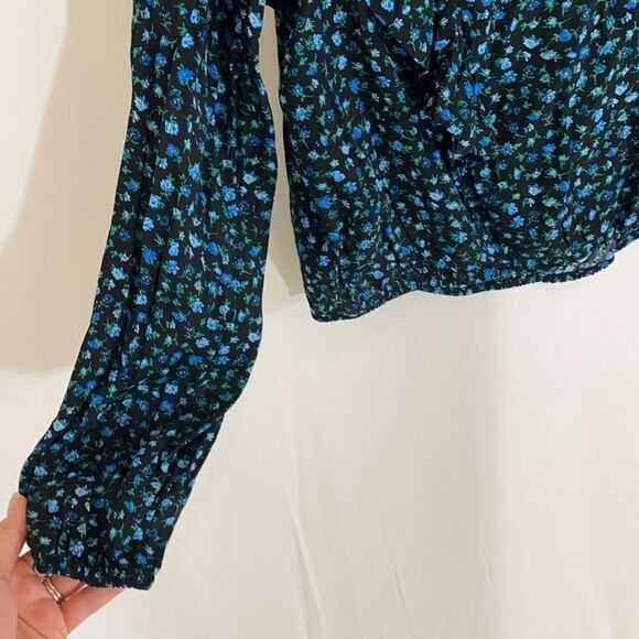 Wild Fable Blue Floral Long Sleeve Ruffly BOHO Top - Picture 6 of 6